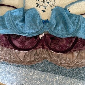 Victoria’s Secret 34DDD 3 pair underwire, blue, maroon, and lilac